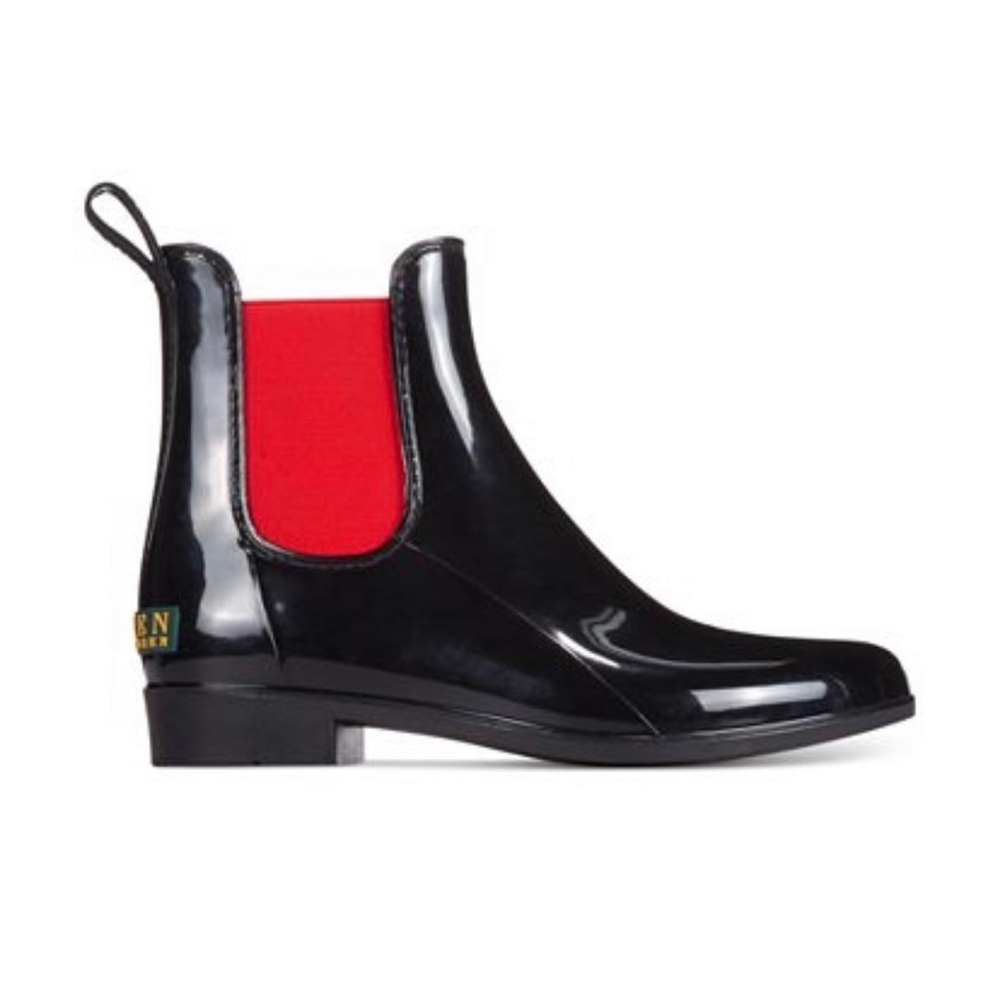 Brand New Ralph Lauren Navy Rain Boots with hint of red on sides size 11